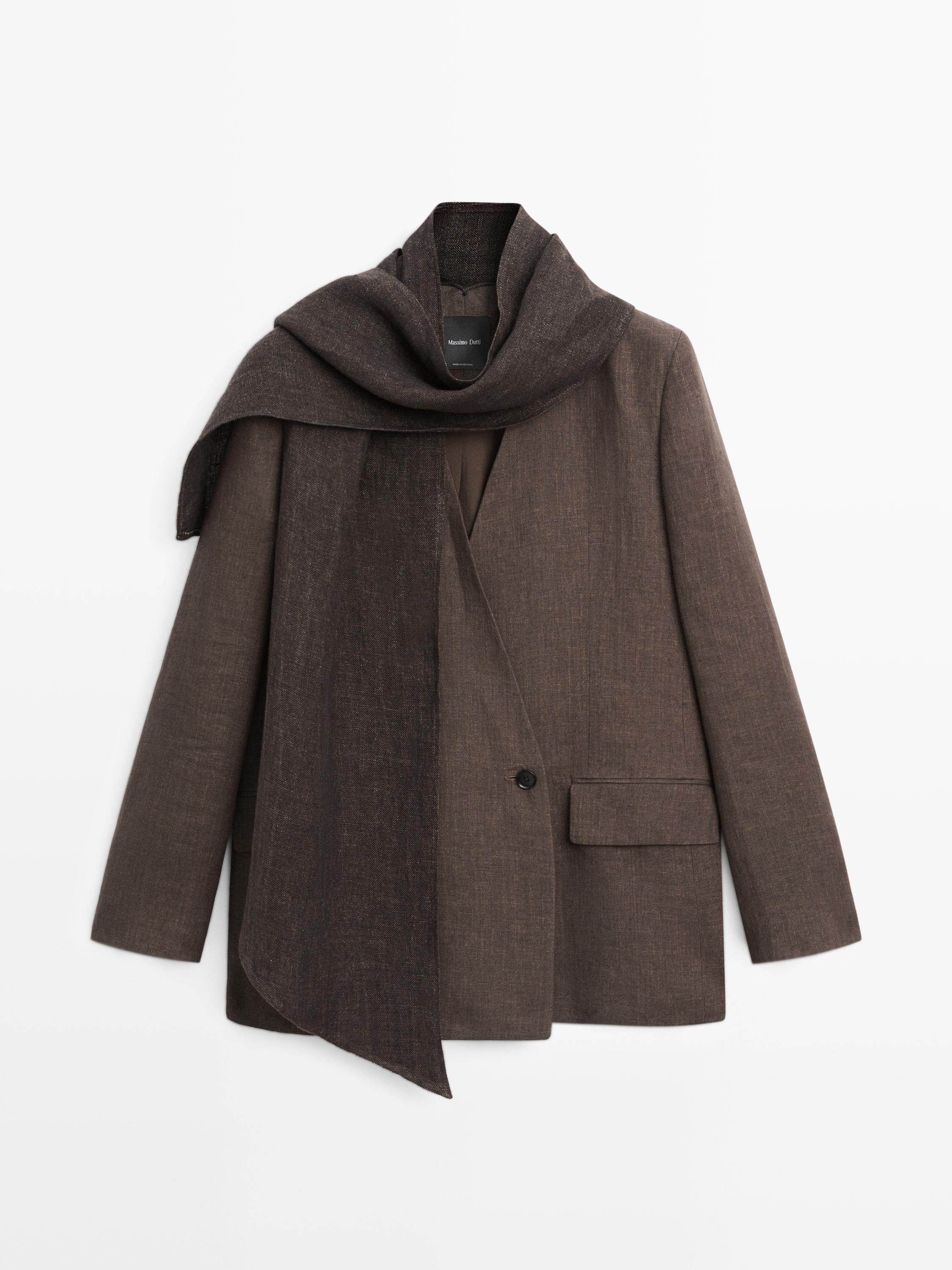 Melange linen blazer with scarf | Massimo Dutti UK