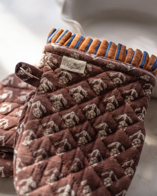 Chocolate Cosmos Block Printed Oven Mitt Set of 2 | Magnolia