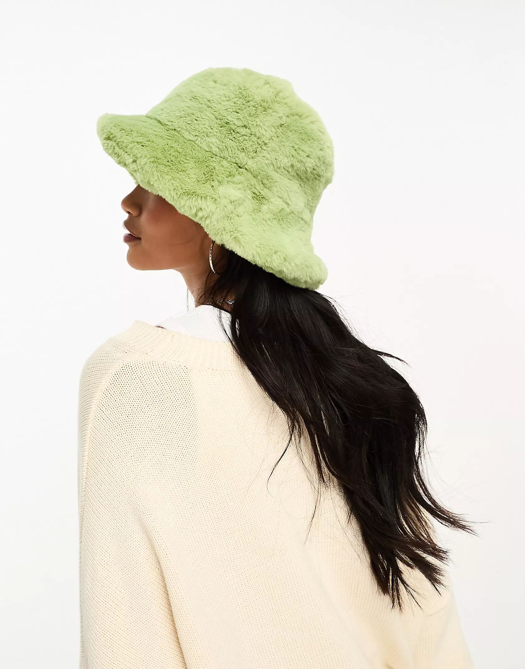 ASOS DESIGN faux fur bucket hat in green | ASOS (Global)