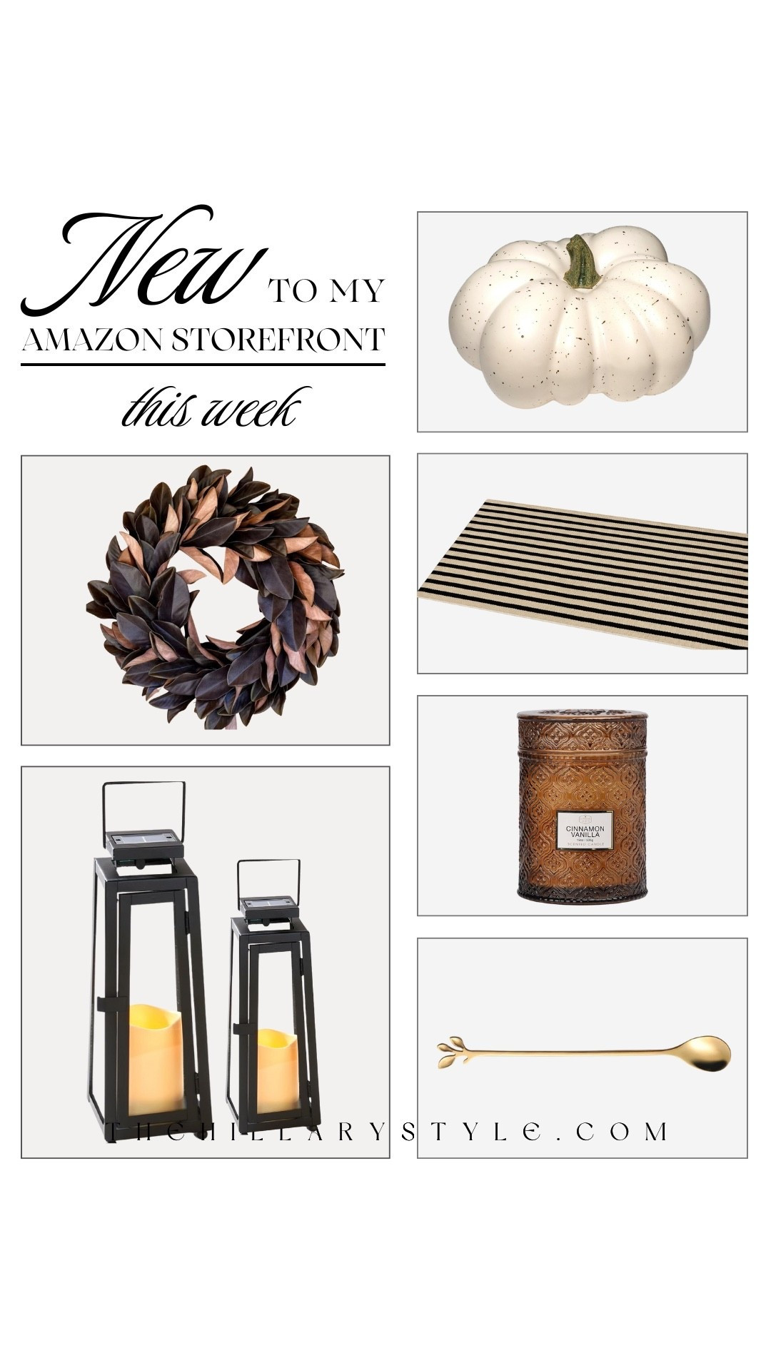 Just added a cozy fall roundup to my Amazon Storefront 🖤 Think cinnamon vanilla spice candles, gold coffee spoons, and the cutest faux pumpkin that’s totally trending. I also included flameless lanterns, a striped outdoor mat, and a neutral fall wreath — perfect for cozy porch styling or a little autumn refresh.

#LTKHome #LTKOver40 #LTKSeasonal