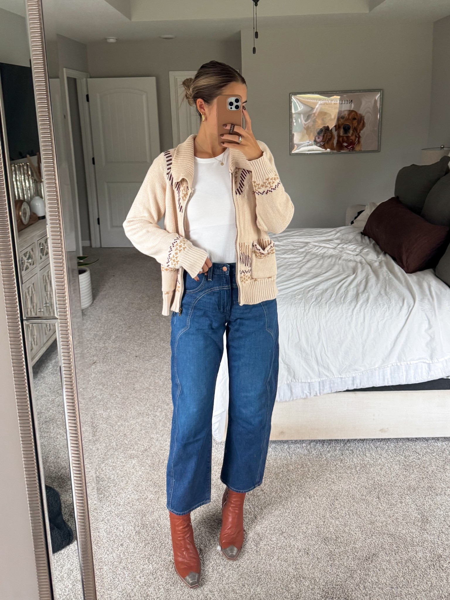 today outfit! a little western 🐴 size 26 in barrel jeans, size up half size in booties, size medium in cardigan 

#LTKStyleTip #LTKTall #LTKFindsUnder50