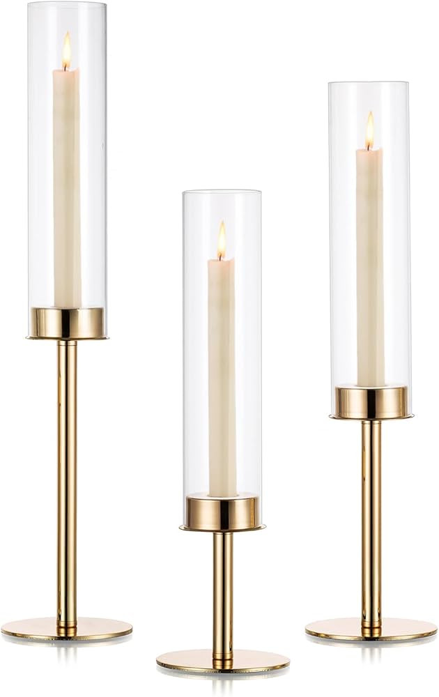 Candlestick Candle Holder Gold Hurricane: Candeldo Taper Candle Holders for Wedding Glass Table C... | Amazon (US)