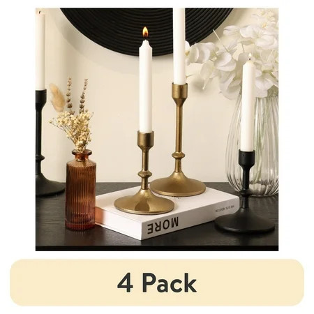 (4 pack) Better Homes & Gardens Gold Cast Iron Taper Candle Holder, 5.3", Medium | Walmart (US)
