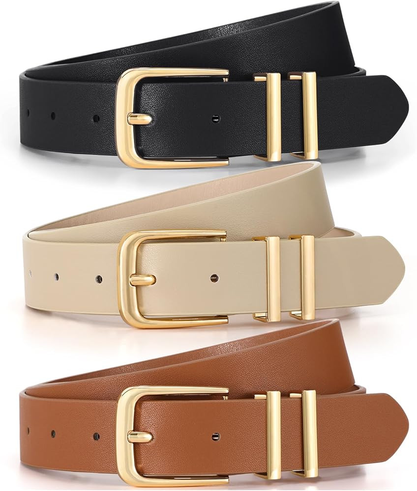 3 Pack Women's Belts for Jeans Pants Dresses Fashion Ladies Leather Waist Belt with Buckle Leathe... | Amazon (US)