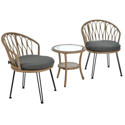 Verdiva Outdoor Leisure Conversation Set With 2 Rattan Chairs And Glass Table | Wayfair North America