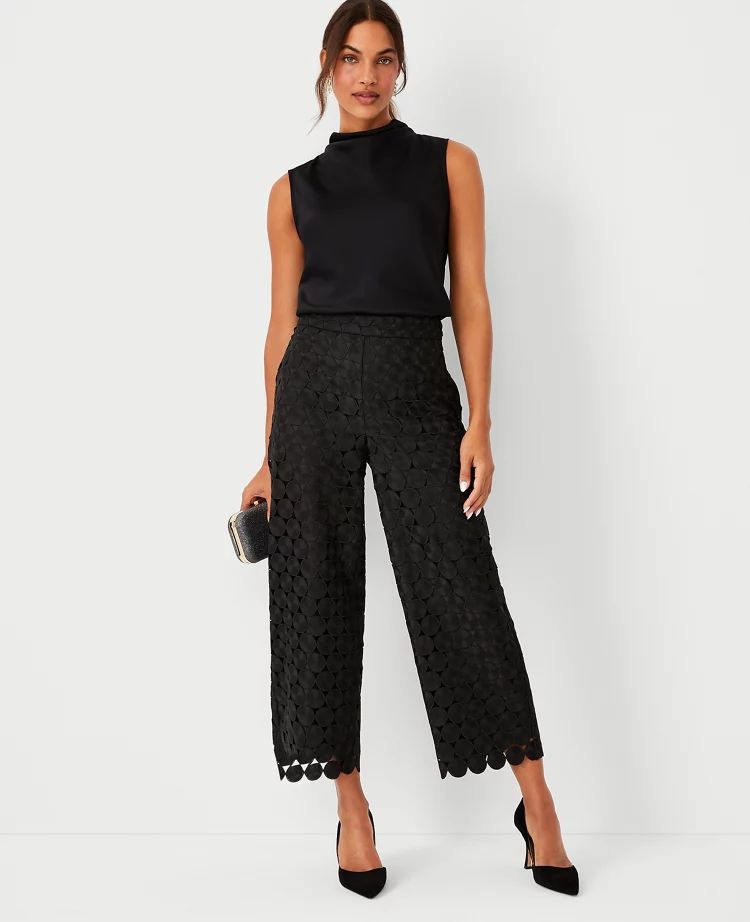 The High Waist Side Zip Wide Leg Crop Pant in Lace | Ann Taylor (US)
