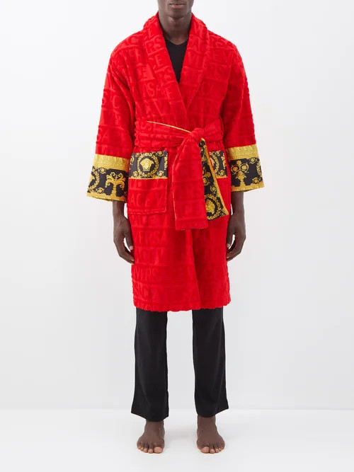 Versace - I Love Baroque Logo-jacquard Cotton Bathrobe - Mens - Red | Matches (US)