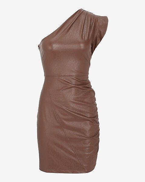 Body Contour Faux Leather One Shoulder Mini Sheath Dress With Built-In Shapewear | Express