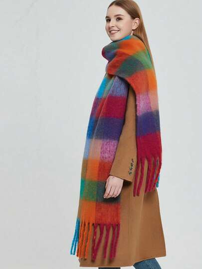 1pc Women's Autumn/Winter New Plush Tassel Scarf, Warm And Comfortable Large Shawl, Windproof And Warm For Outdoor, Simple And Versatile For Daily Wear Women Winter Scarves | SHEIN