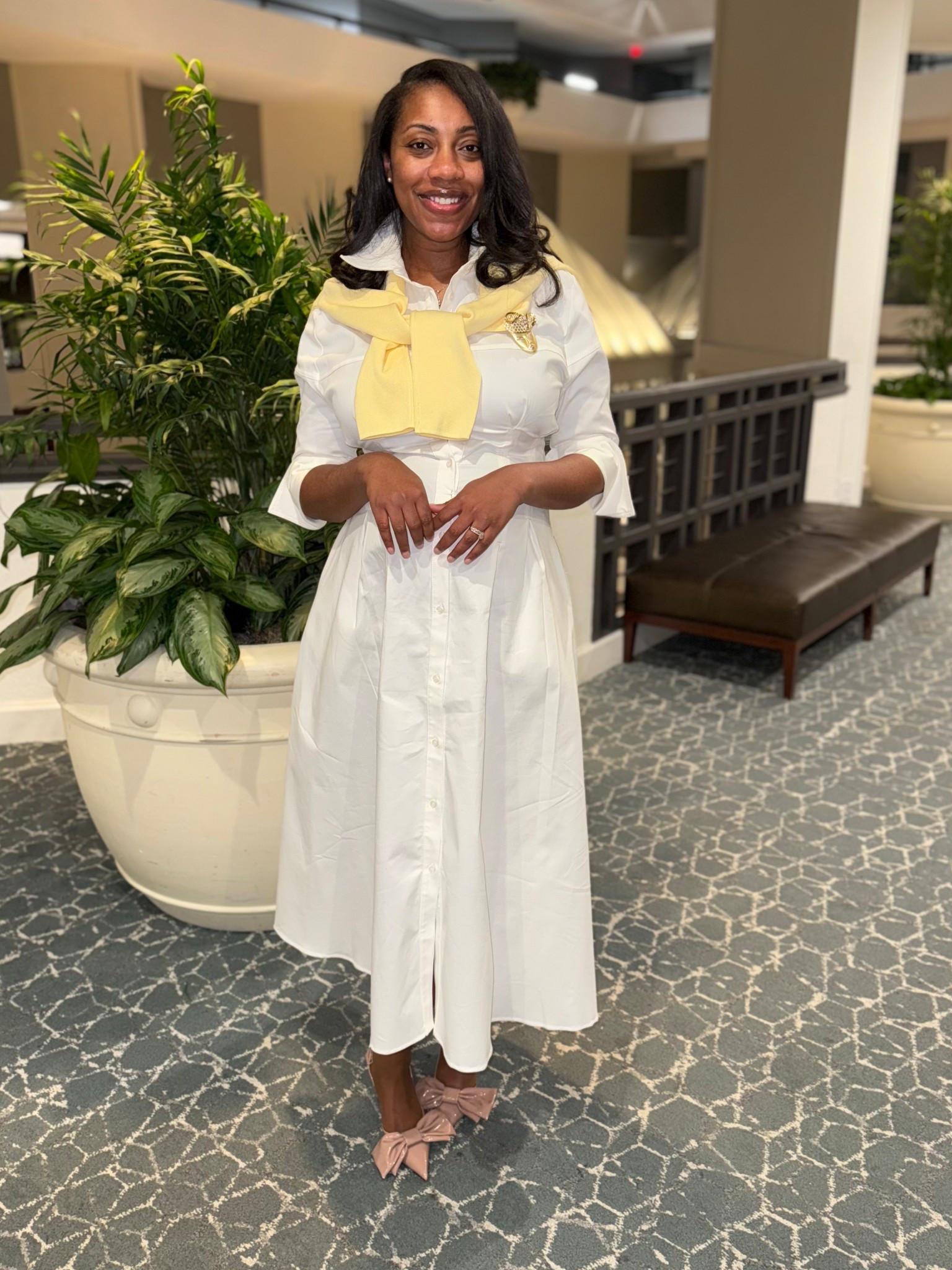 Felt inspired to dress this Zara white midi shirt dress in a chic, preppy look! 
Wearing my true size medium even though my baby bump is popping its way out 🤭

#LTKStyleTip #LTKFindsUnder100 #LTKBump