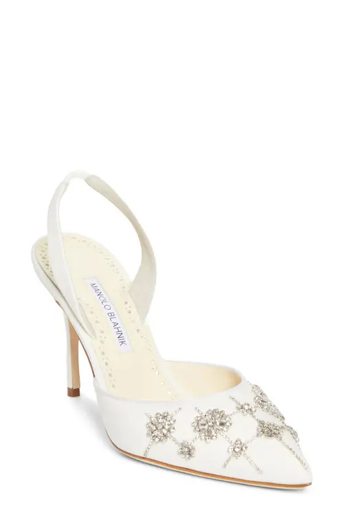 Manolo Blahnik Ralyne Embellished Slingback Pump in Cream at Nordstrom, Size 7.5Us | Nordstrom