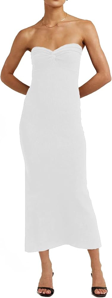 Women’s Midi Dress Sexy Sweetheart Neck Ribbed Knit Twisted Backless Sleeveless Summer Beach Pa... | Amazon (US)