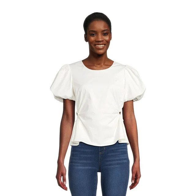 Scoop Women's Poplin Puff Sleeve Top with Cutouts, Sizes XS-XXL | Walmart (US)