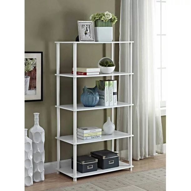 Mainstays No Tools 5 Shelf Standard Storage Bookshelf, White | Walmart (US)