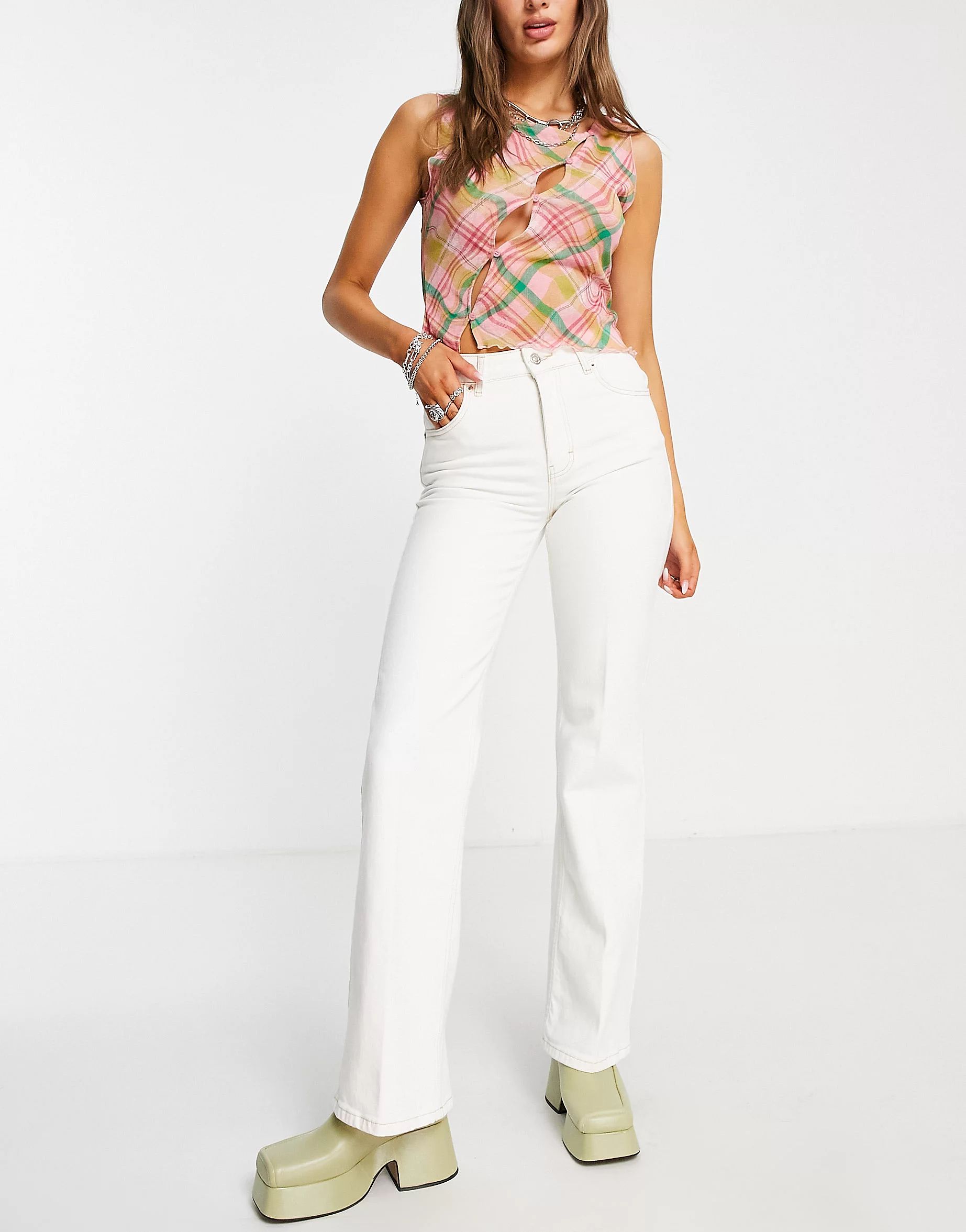 Topshop relaxed flare jean in white | ASOS (Global)