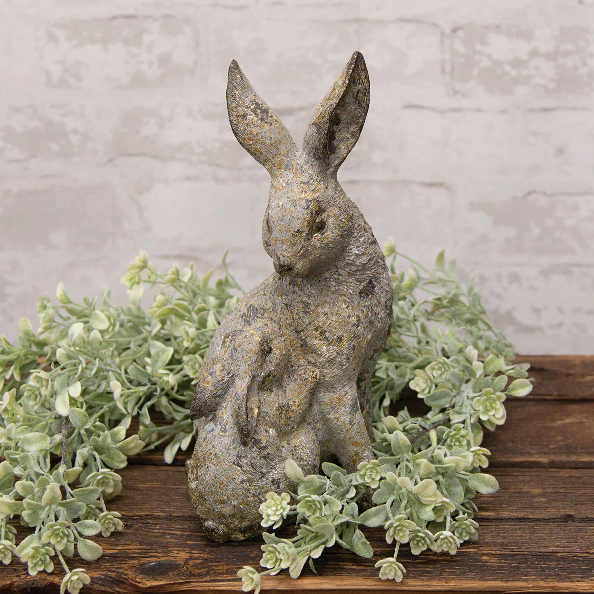 Patina Carved Look Resin Mama and Baby Bunny Figurine | Wayfair North America