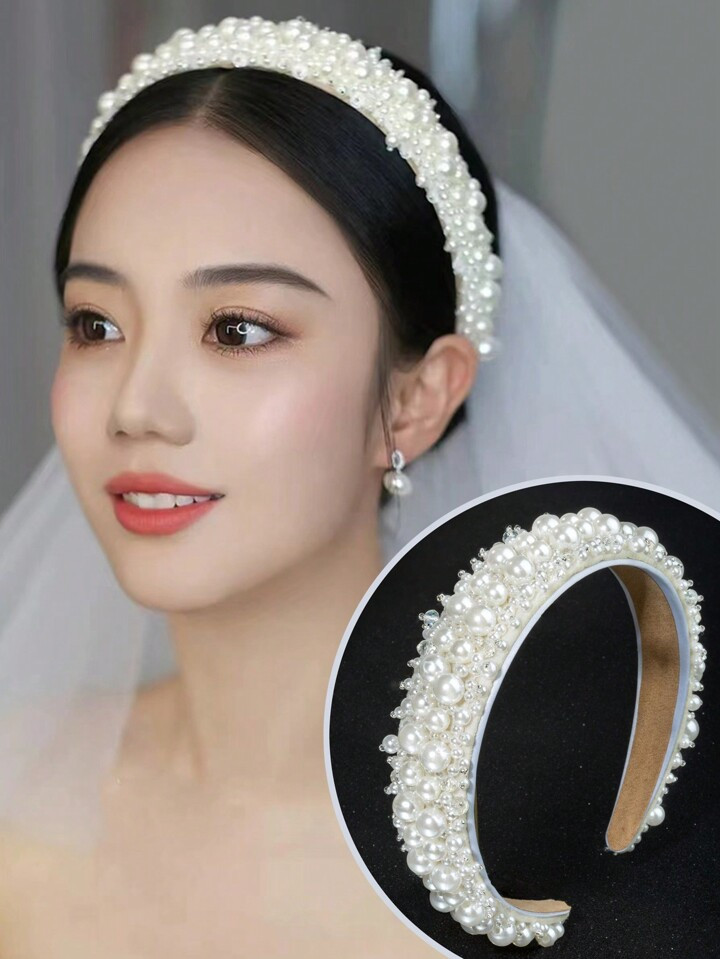 1pc Girl's Boutique Handmade Pearl Hairband, Crystal Floral Hairband For Wedding, Bridesmaid, For... | SHEIN