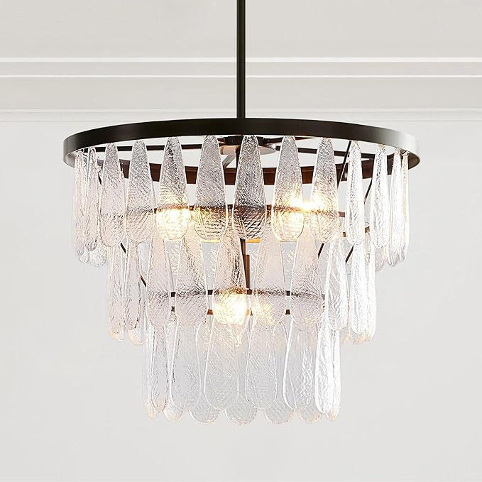 Vintage-Inspired Textured Glass Chandelier, Hand-pressed Pattern Light Fixture for Living Room, D... | Amazon (US)