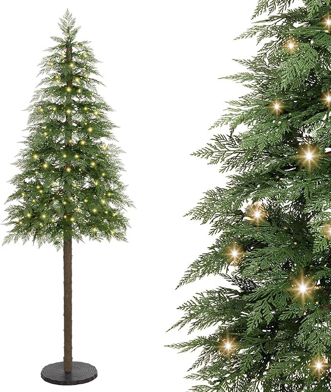 Decoway 7FT Artificial Christmas Tree with 350 Warm White Led Lights, Pre-Lit Xmas Tree with Real... | Amazon (US)