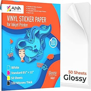 Printable Vinyl Sticker Paper - Waterproof Decal Paper for Inkjet Printer - 50 Self-Adhesive Shee... | Amazon (US)