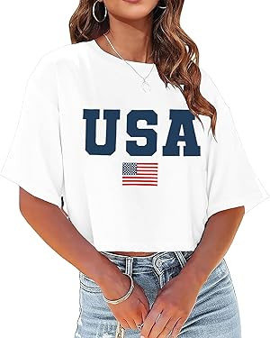 USA Shirts for Women American Flag Crop Shirt 4th of July Crop Top Patriotic T-Shirt Cropped Summ... | Amazon (US)