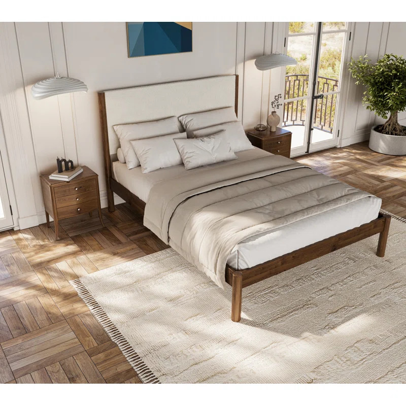 Ardin Solid Wood Bed Frame With Cream Boucle Upholstered Headboard | Wayfair North America