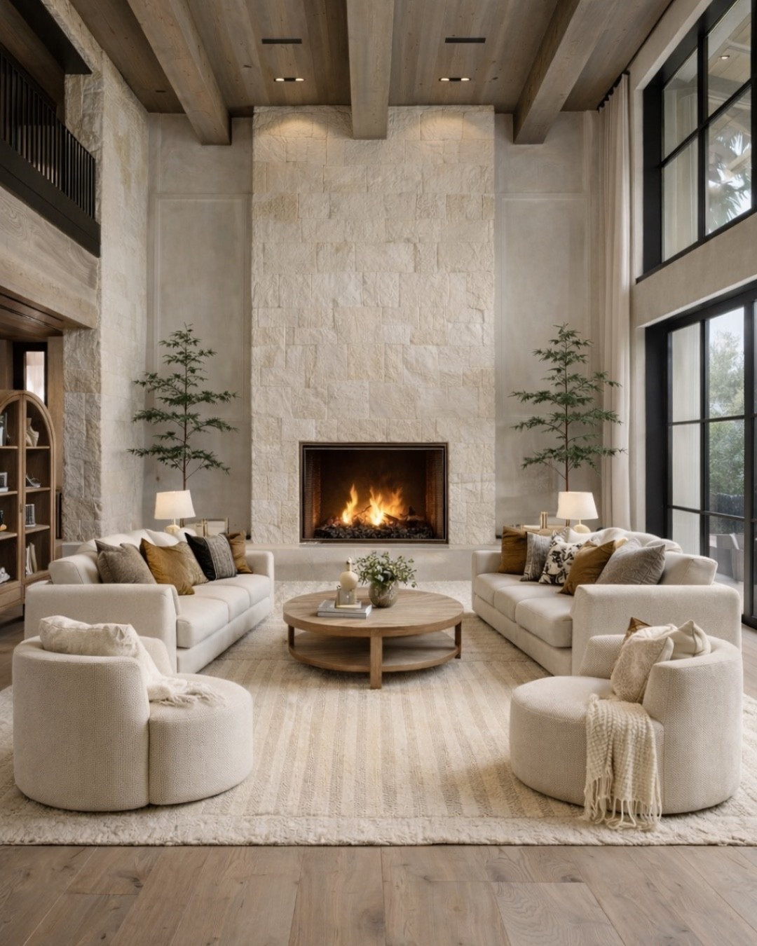 Organic modern living room- coY and polished! Neutral, sofa, swivel chair, olive tree, planter, rug, transitional, minimalist, beige, black, white, marble, wood, round coffee table, 

#LTKmomlife #LTKHome #LTKSaleAlert