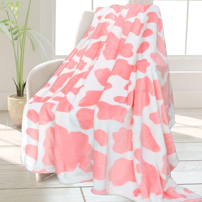 Cute Strawberry Cow Print Blanket Soft Fleece Flannel Lightweight Pink Cow Blankets Cozy Warm Plu... | Amazon (US)