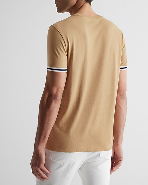 Striped Cuff Perfect Pima Cotton T-Shirt | Express