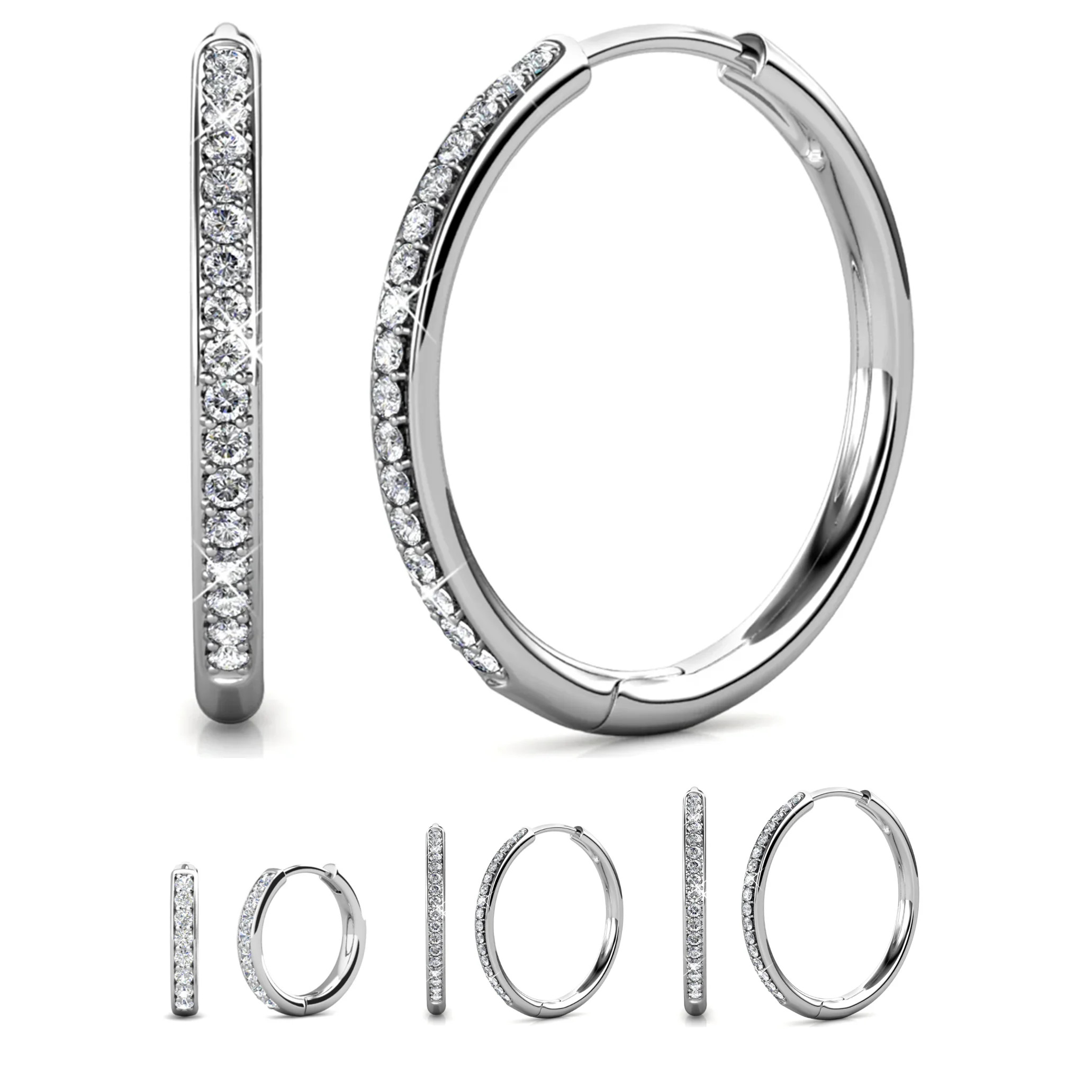 Cate & Chloe Bianca 18k White Gold Plated 25mm Hoop Earrings with Swarovski Crystals for Women | Walmart (US)