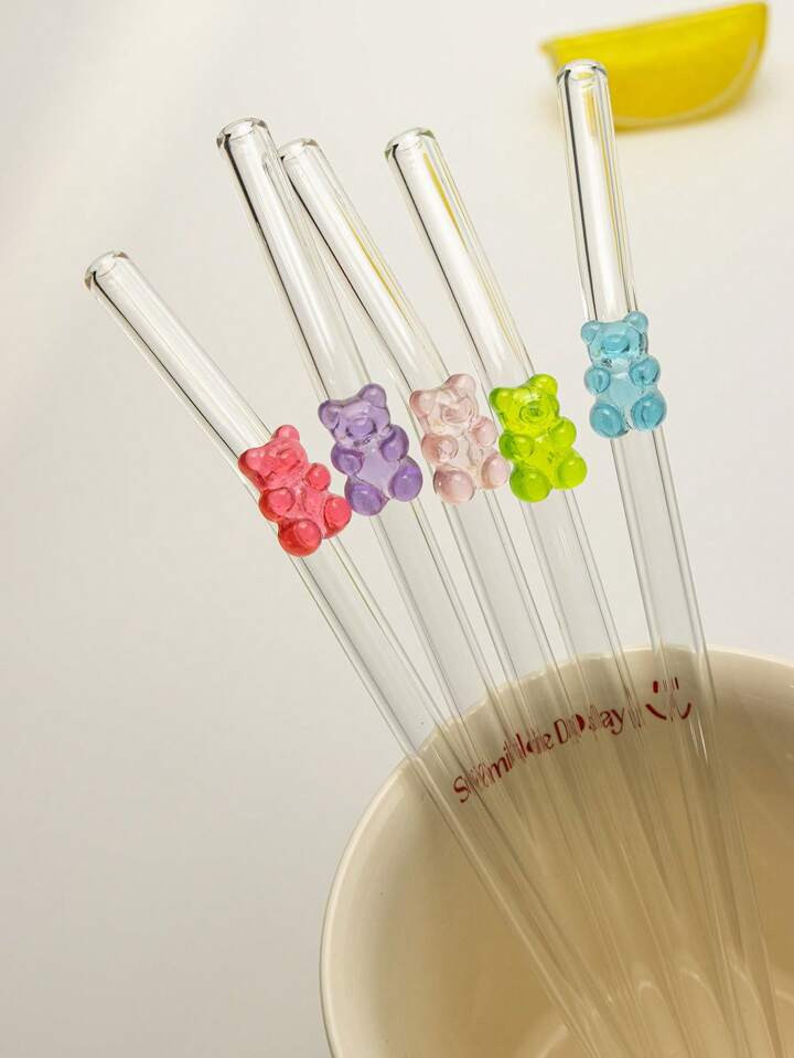 1Pc Cartoon Design Colorful Bear Glass Drinking Straw,For Smoothies, Milk Tea, Juice, Cocktails, ... | SHEIN