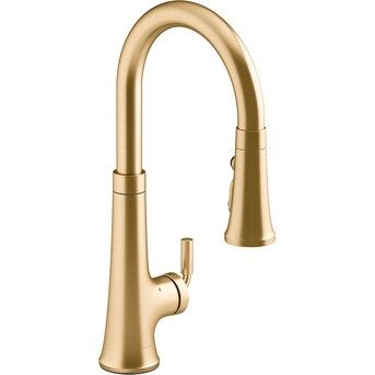 KOHLER Tone Vibrant Brushed Moderne Brass 1-handle Deck-mount High-arc Touchless Kitchen Faucet L... | Lowe's