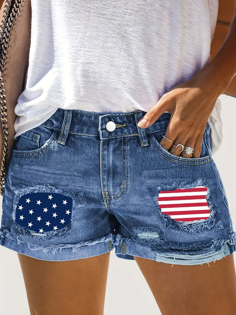 Women's Distressed American Flag Ripped   Denim - Temu | Temu Affiliate Program