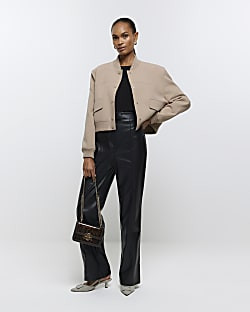 Black faux leather straight trousers | River Island (UK & IE)