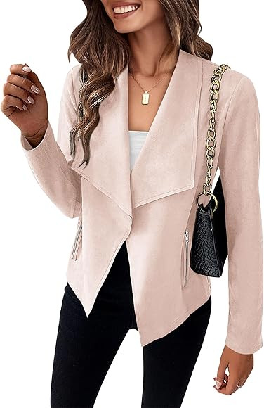 PRETTYGARDEN Women's Faux Suede Jackets 2023 Fall Clothes Long Sleeve Open Front Cropped Coat Out... | Amazon (US)