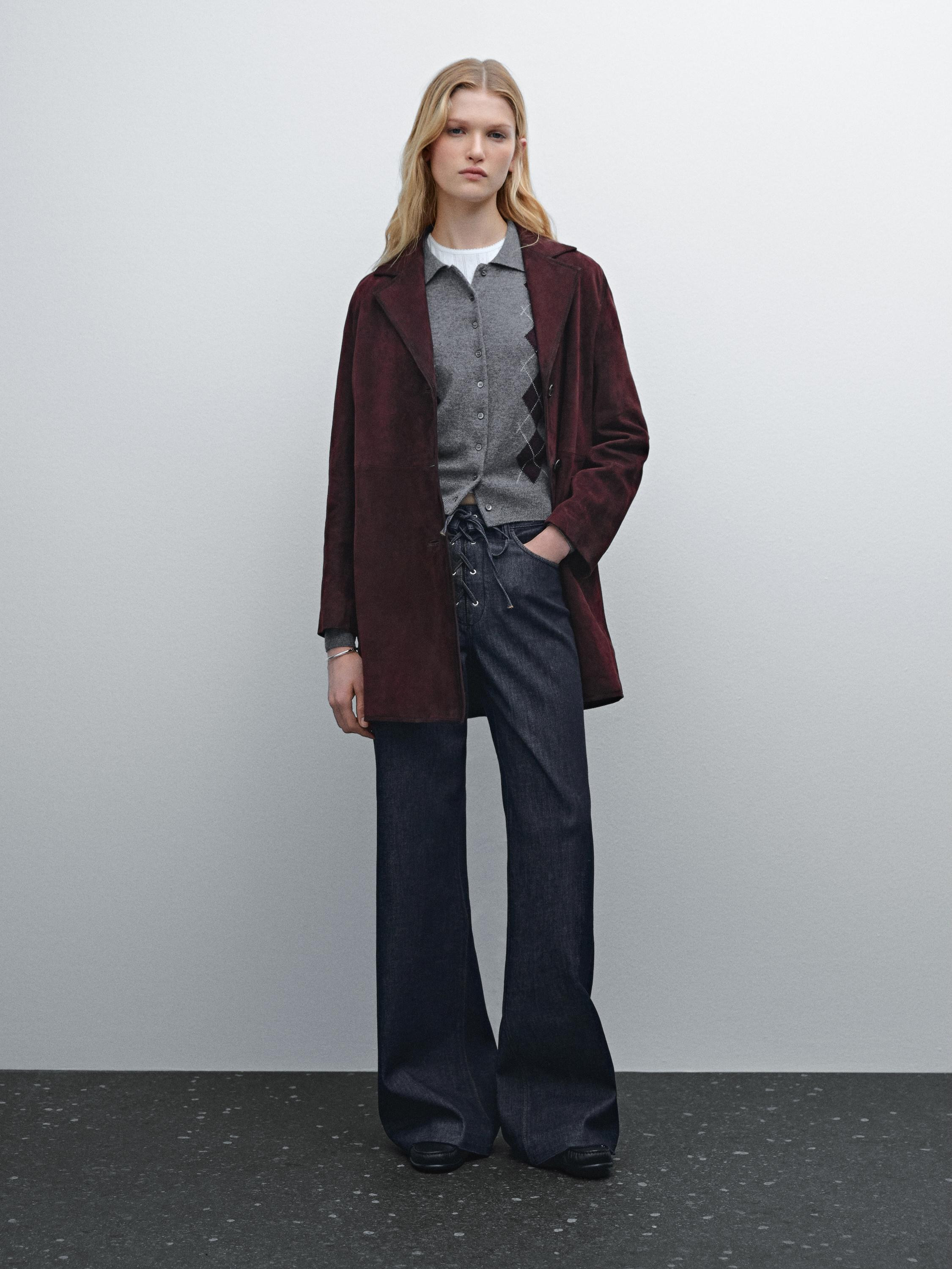 Medium suede leather coat | Massimo Dutti UK