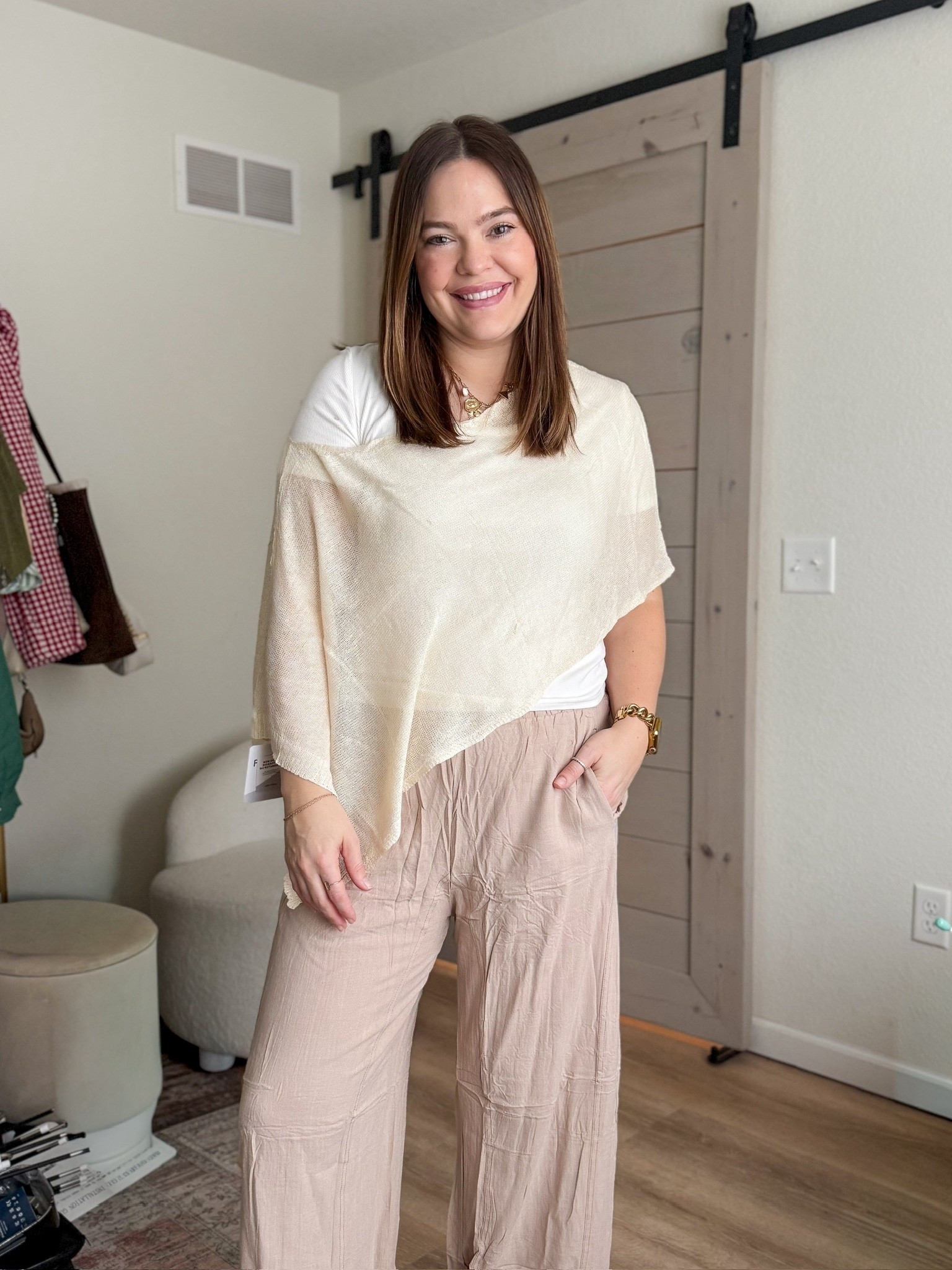 Love this comfy outfit! Wearing size large in the linen pants. The one shoulder shrug is perfect for adding a touch of style. #momstyle

#LTKSeasonal #LTKootd #LTKMidsize