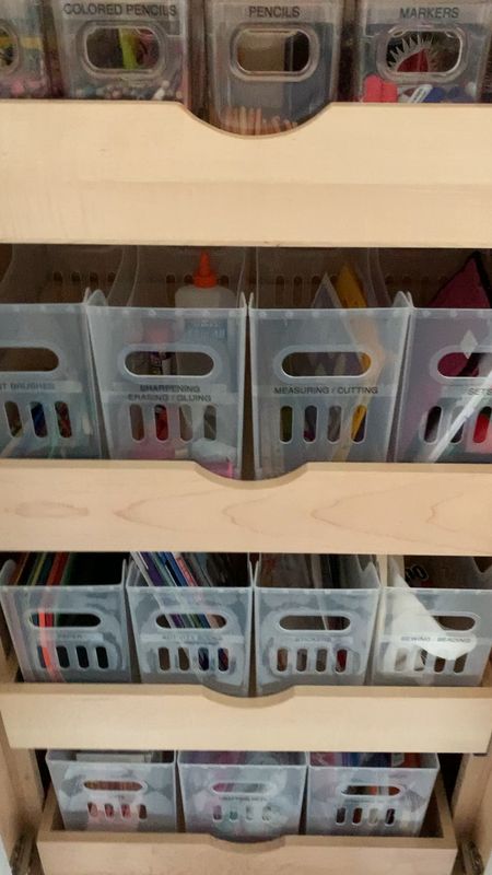 Here’s another example of how to use these versatile, inexpensive multi-purpose bins. This family had a closet in their laundry that was storing the kids art and craft supplies but they were piled high and crammed into the pull-out shelves.

Using these bins I sorted it all into categories and they fit the shelves perfectly!

#LTKkids #LTKVideo #LTKhome