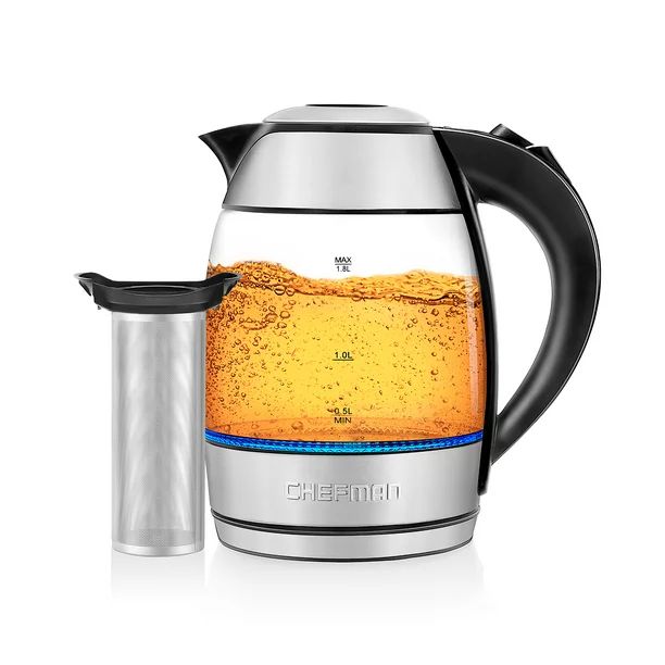 Chefman Electric Tea Infuser Glass Kettle, 1.8 Liter, Stainless Steel | Walmart (US)