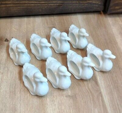 Vtg Set Of 8 Shafford Duck Napkin Holder Rings Birds White Porcelain Japan | eBay US