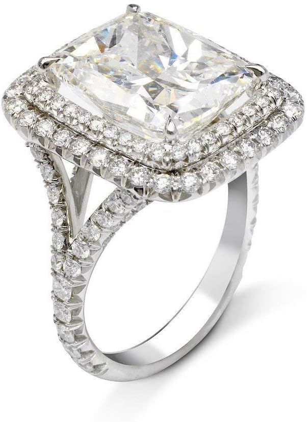 Fashion 925 Sterling Silver Shiny Full Diamond Ring Princess Square Cubic Zirconia Rings CZ Diamo... | Amazon (US)