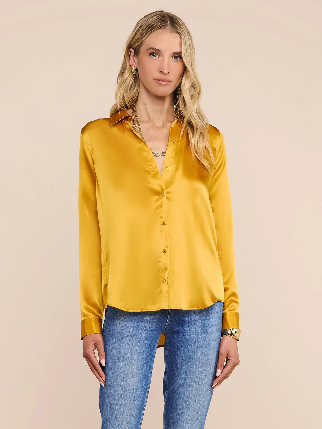 Tyler Silk Blouse in Golden Spice | L'AGENCE | L'Agence