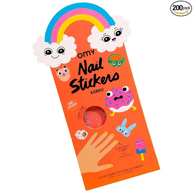 Omy Kawaii Nail Stickers for Kids - 200 Stickers, Waterproof, Durable, Fun, Creative Designs | St... | Amazon (US)