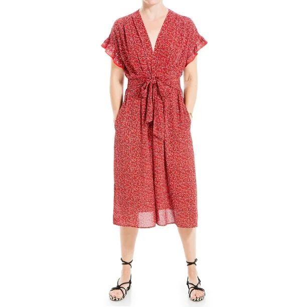 Max Studio Women's Short Sleeve Midi Waisted Crepe Dress | Walmart (US)