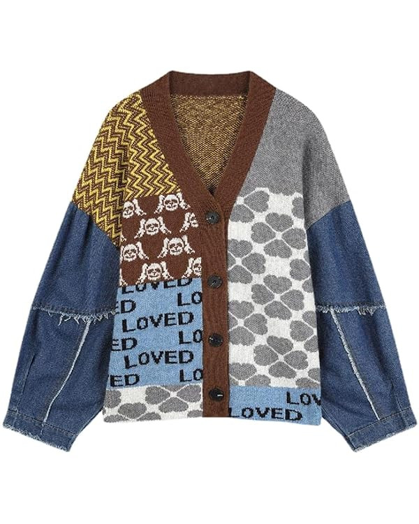 JASCLS Women's Cable Knit Long Sleeve Open Front Cardigan V-Neck Button Down Embroidery Chunky Ov... | Amazon (US)