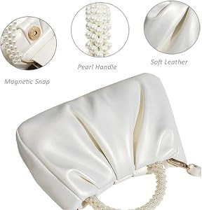 Beatfull Evening Purse Women Small Pearl Handbags Soft Leather Ruched Bag Wedding Bridal Clutch P... | Amazon (US)