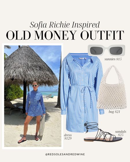 Sofia Richie inspired outfit, old money trend, summer outfit, shirt dress, crochet bag, strappy sandals 

#LTKSeasonal #LTKstyletip #LTKshoecrush
