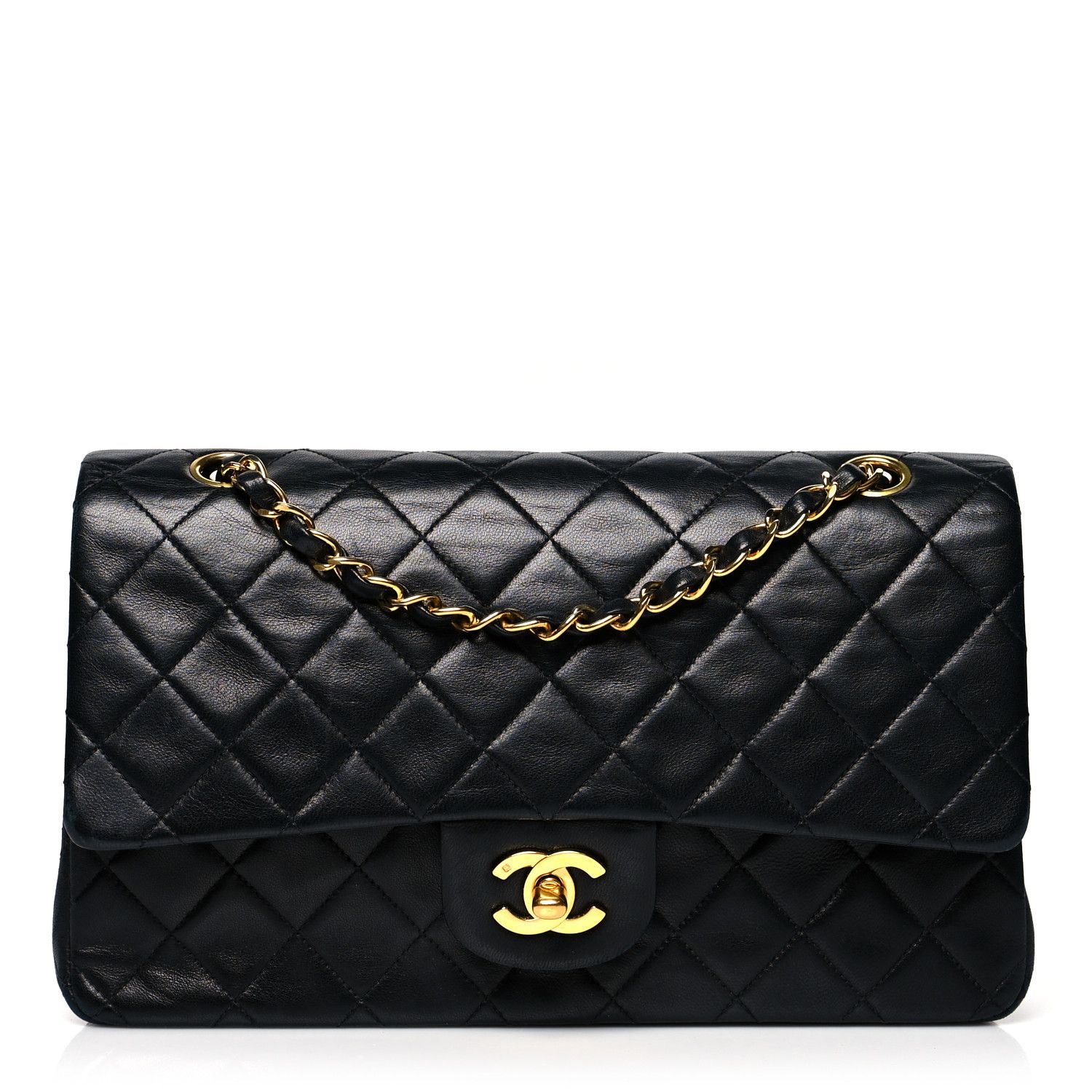 Lambskin Quilted Medium Double Flap Black | FASHIONPHILE (US)