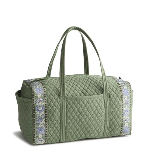Vera Bradley Women's Premium Cotton Large Original Duffel Bag – Carry On Weekender Travel Bag – Vineyard Green Chambray, 58L | Amazon (US)