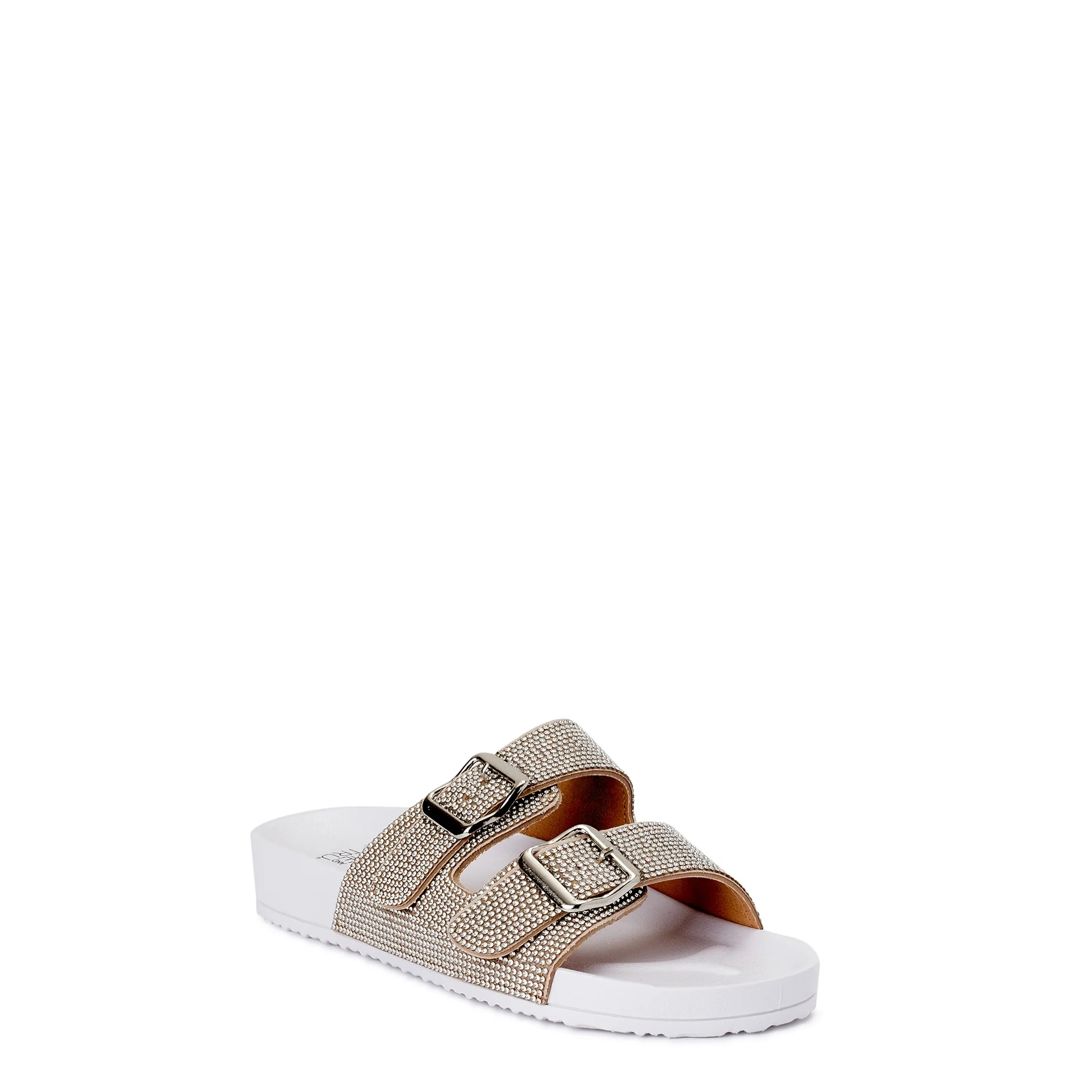 Time and Tru Embellished Two Band Footbed Slide Sandals | Walmart (US)